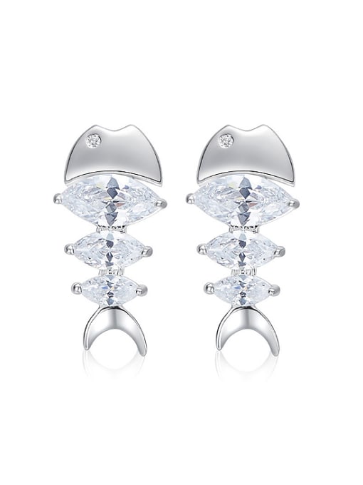 CEIDAI Personalized Marquise Zirconias Fish Bone 925 Silver Stud Earrings 0