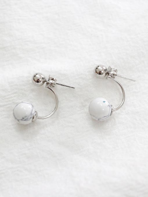 DAKA Fashion White Turquoise stone Little Smooth Bead Silver Stud Earrings 0