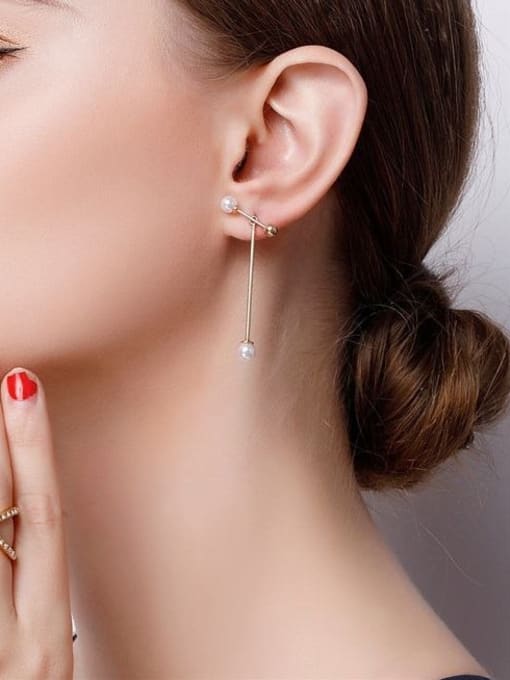 LI MUMU Letter T shape imitation pearl stainless steel dual purpose earrings 1