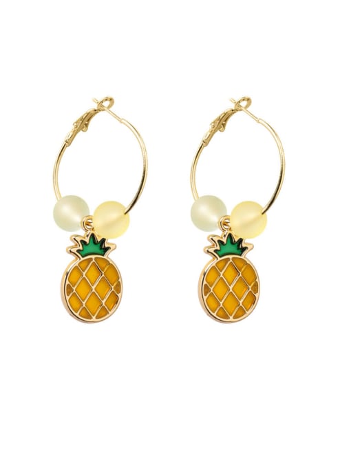 D Pineapple Alloy With Rose Gold Plated Cute Colored Beads Ring  Friut Clip On Earrings