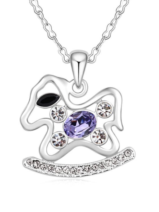 purple Personalized Rocking Horse austrian Crystals Pendant Alloy Necklace