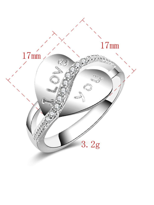 Ya Heng Heart-shape Zircons Silver Plated Copper Ring 1