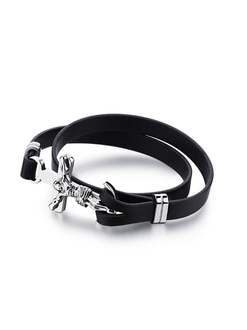 Open Sky Punk style Personalized Two-band Artificial Leather Bracelet 0