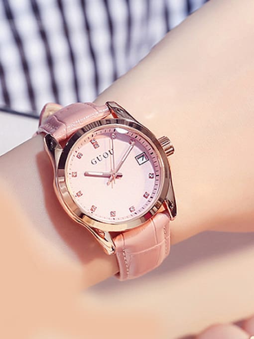 pink GUOU Brand Simple Round Watch