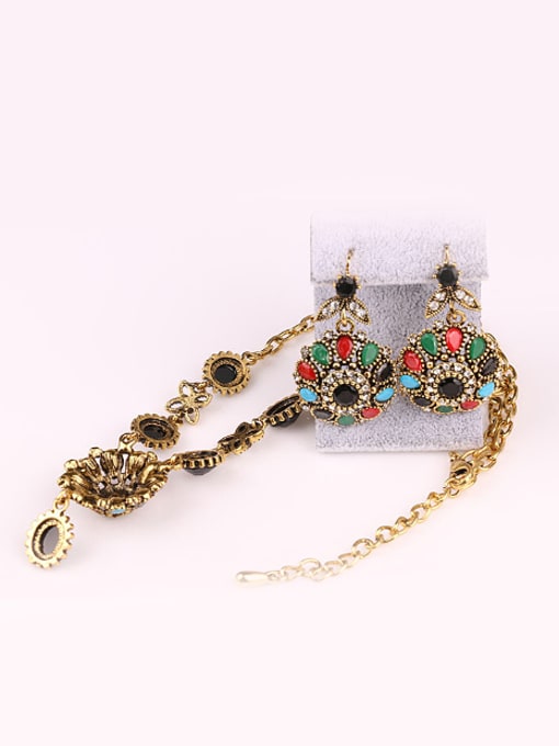 Gujin Bohemia style Colorful Resin stones Alloy Two Pieces Jewelry Set 2