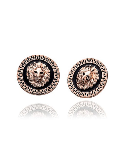 Rose Gold Personalized Round Lion Head Stud Earrings