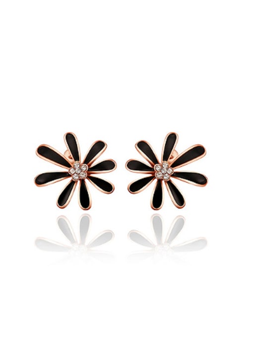 Rose Gold Black Fashion Zircon Flowery Stud Earrings