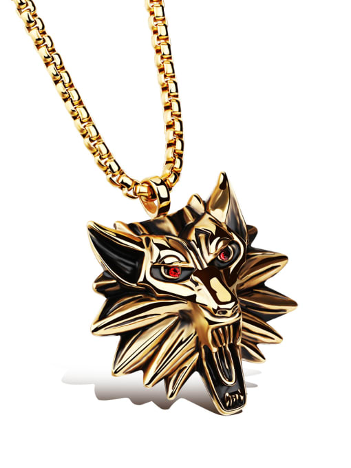 gold Personalized Lion Head Rhinestones Titanium Necklace
