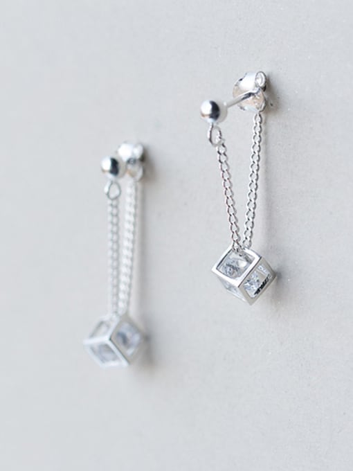 Rosh All-match Square Shaped Shimmering Zircon Silver Drop Earrings 0
