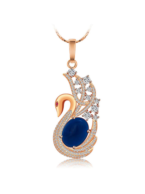blue Copper Alloy Rose Gold Plated Creative Swan Zircon Necklace