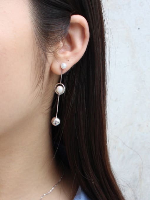 DAKA Fashion Artificial Pearls Smooth Bead Silver Stud Earrings 1