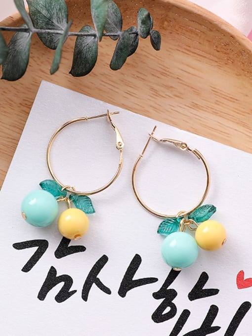 W3206B green and yellow (earrings) Alloy With Gold Plated Cute Cherry Stud Earrings