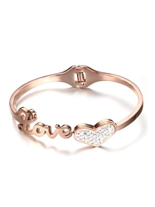 rose gold Exquisite Rose Gold Plated Heart Shaped Rhinestones Bangle