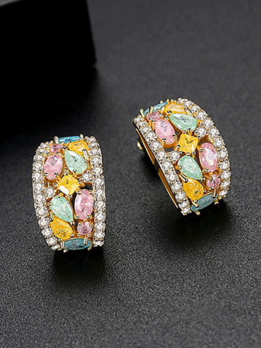multicolor Copper With Cubic Zirconia  Delicate Irregular Stud Earrings