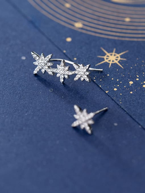 Rosh 925 Sterling Silver With Platinum Plated Fashion Asymmetry Snowflake Stud Earrings 2