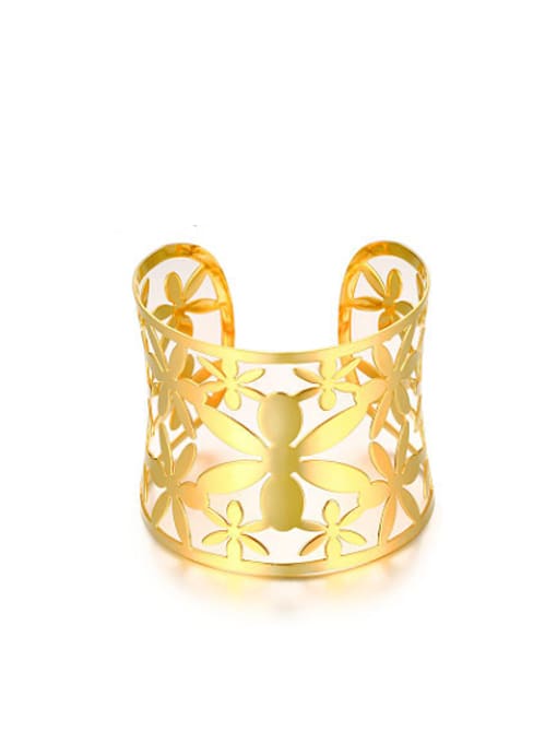CONG Exquisite Gold Plated Open Design Flower Shaped Titanium Bangle 0