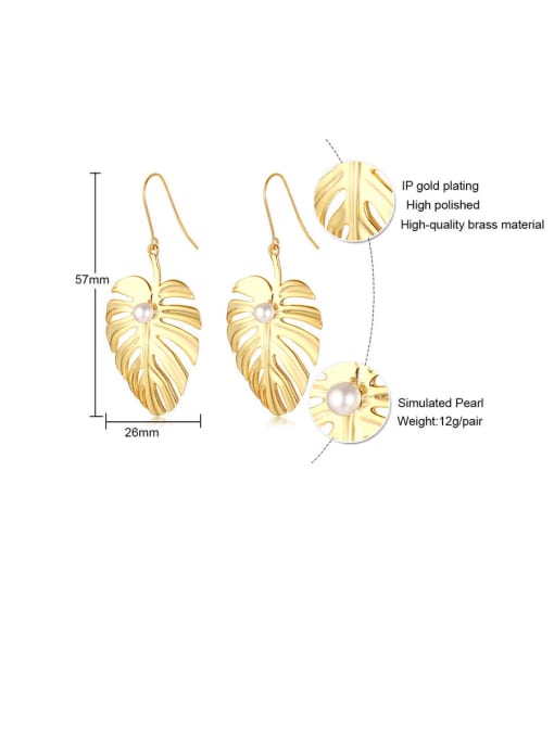 CONG Stainless Steel With Gold Plated Simplistic Leaf Hook Earrings 2