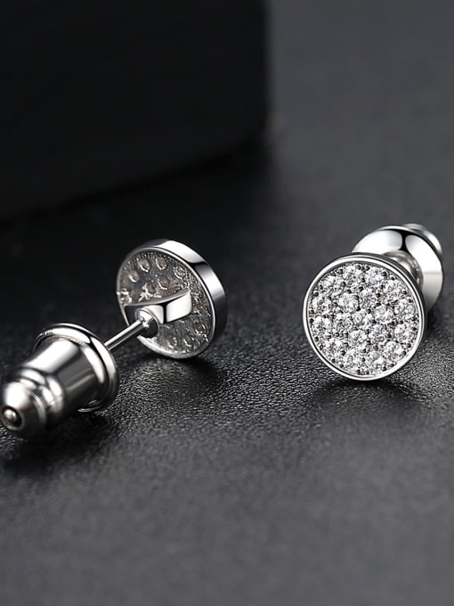 BLING SU Copper With Cubic Zirconia  Simplistic Round Stud Earrings 2