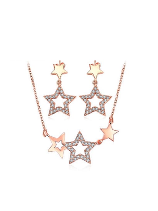 Rose Gold Elegant Star Shaped AAA Zircon Two Pieces Jewelry Set
