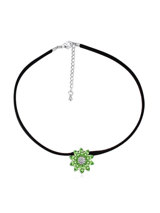 green Simple austrian Crystals-Studded Flowers Alloy Crystal Necklace