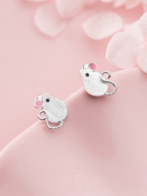Rosh 925 Sterling Silver With Platinum Plated Simplistic Mouse Stud Earrings 2