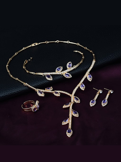 BESTIE Alloy Imitation-gold Plated Fashion Branch-shaped Stones Four Pieces Jewelry Set 1