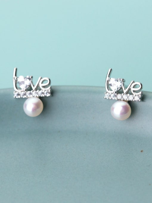 Rosh Creative Monogrammed Shaped Artificial Pearl S925 Silver Stud Earrings 1