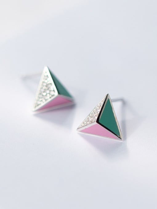 Rosh S925 silver solid triangles zircon stud cuff earring 0