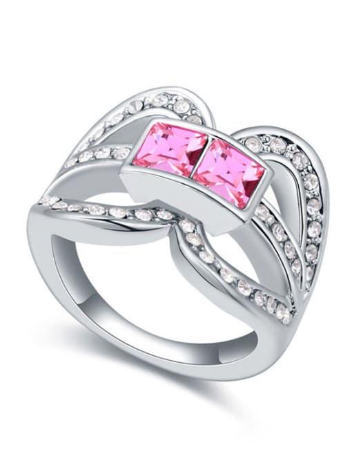 pink Simple Cubic Square austrian Crystals-covered Alloy Ring