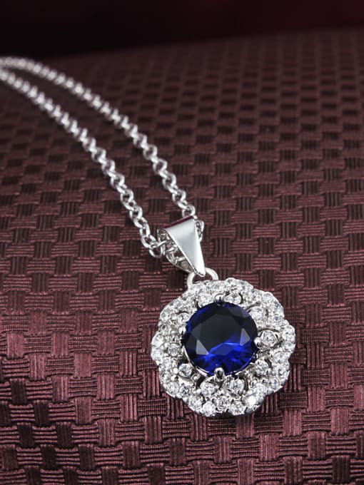 SANTIAGO Women Blue Flower Shaped Zircon Necklace 1