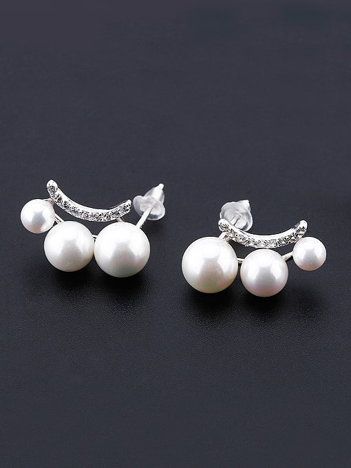 OUXI Fashion Artificial Pearls Zircon Stud Earrings 2