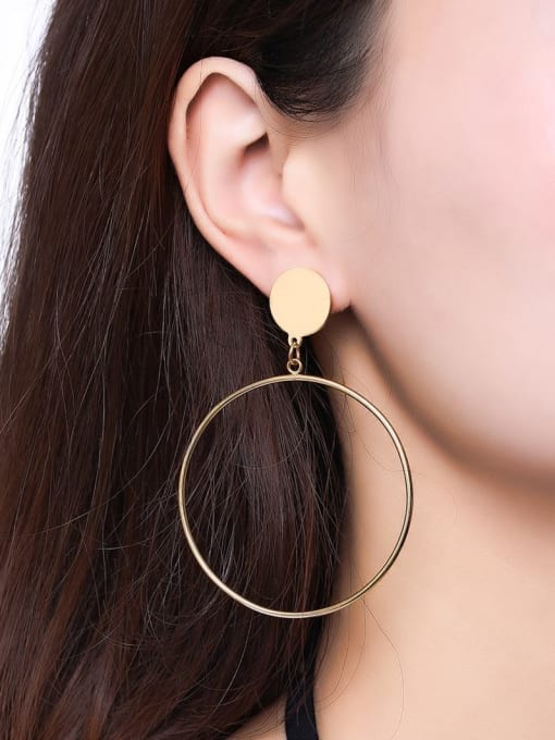 CONG Exaggerated Gold Plated Round Shaped Stainless Steel Drop Earrings 1