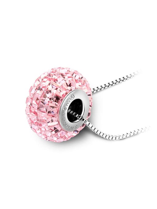 pink Simple austrian Crystals Bead Pendant Alloy Necklace