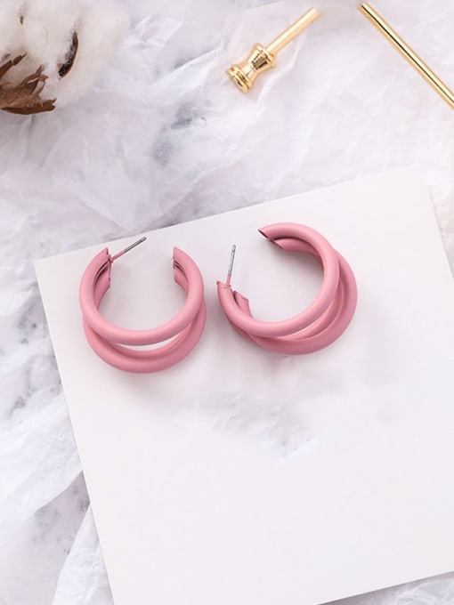A Pink Alloy With Acrylic Simplistic Geometric Hoop Earrings