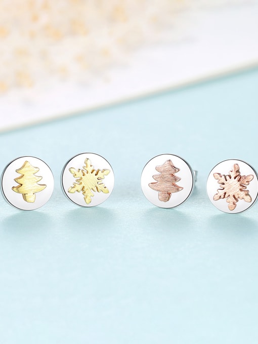 CCUI 925 Sterling Silver With Glossy  Simplistic Christmas Tree Snowflake  Stud Earrings 3