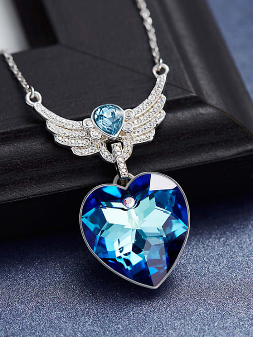 CEIDAI Blue Heart Shaped with Wings Necklace 2