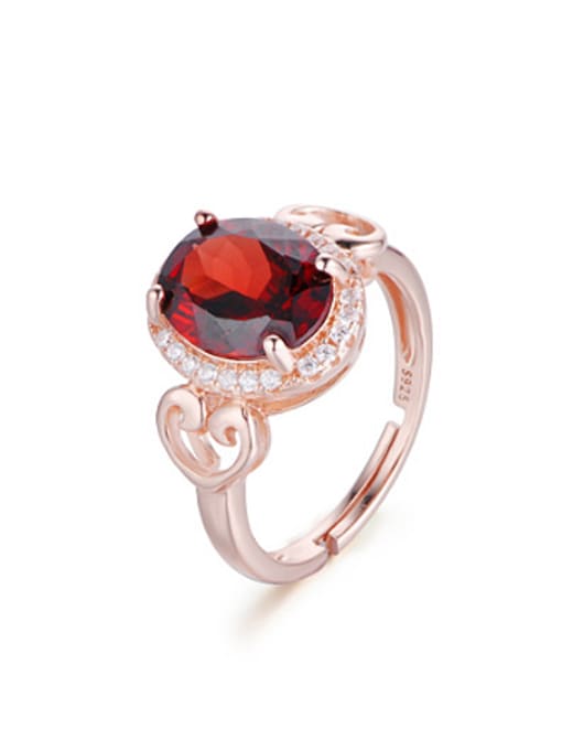 Deli Rose Gold Plated Oval Garnet Gemstone Ring 0