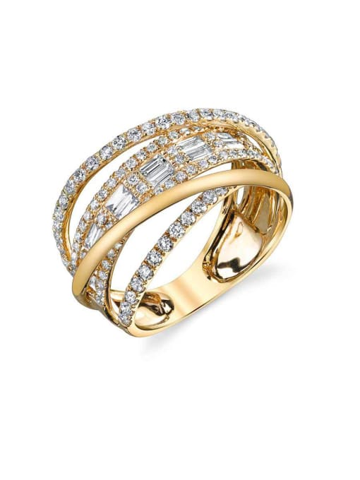 yellow Copper whith Cubic Zirconia Line cross ring
