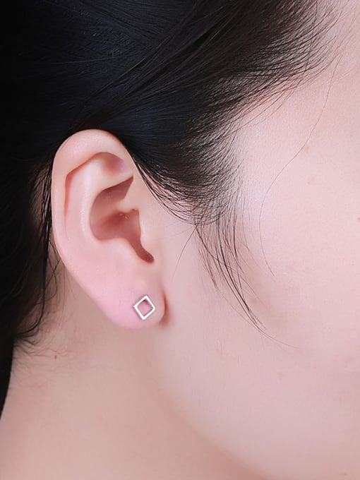 One Silver Natural Style Square Shaped stud Earring 1