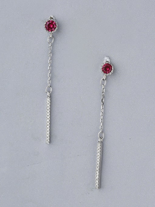 One Silver Charming Fuchsia Zircon Stud threader earring