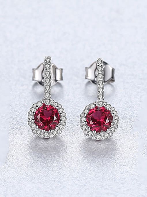red 925 Sterling Silver With Cubic Zirconia Cute Round Stud Earrings