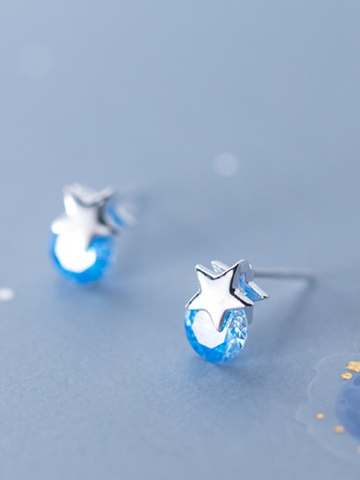 Rosh 925 Sterling Silver With Silver Plated Personality Star Stud Earrings 2
