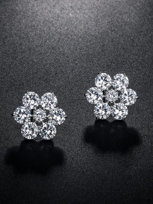 platinum Copper With Cubic Zirconia Cute Flower Stud Earrings