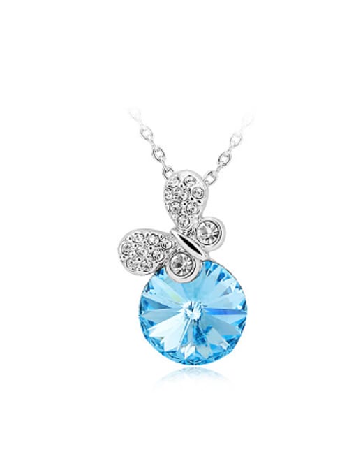 blue Simple Round Crystal Butterfly Necklace