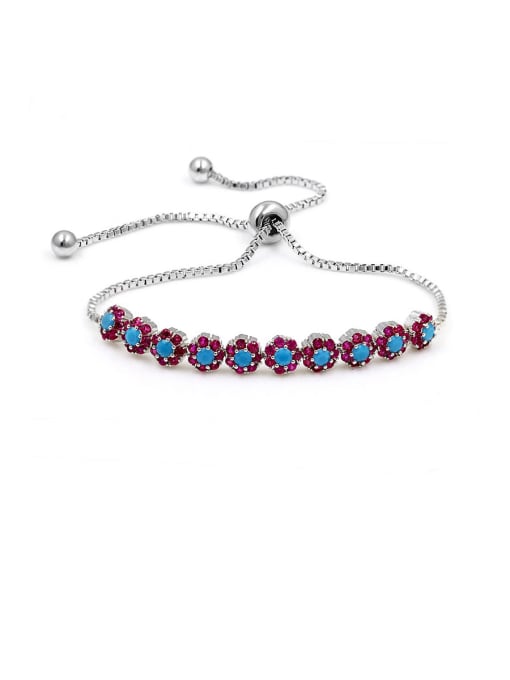 Light Blue Rose Copper With Cubic Zirconia  Simplistic Flower  Adjustable Bracelets