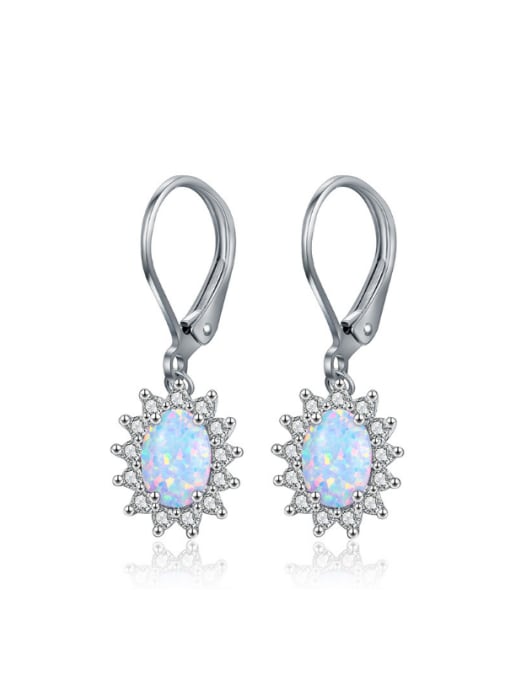 White Opal Platinum Plating 5*7MM Blue Opal White Opal Hook Earrings