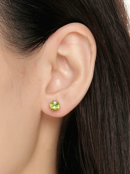 ZK Simple Style Square -shape Natural Olivine Stud Earrings 1