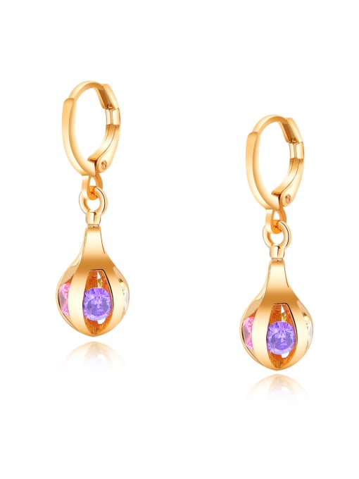 734-color drill Copper With 18k Gold Plated Fashion hollow out Round Earrings