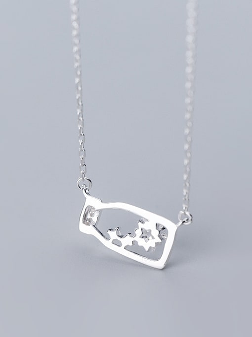 Rosh 925 Sterling Silver With Silver Plated Personality Hollow Milk Bottle Flower Necklaces 2