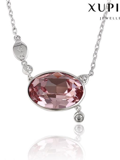 Pink Copper Alloy White Gold Plated Fashion Egg-shaped Crystal Necklace